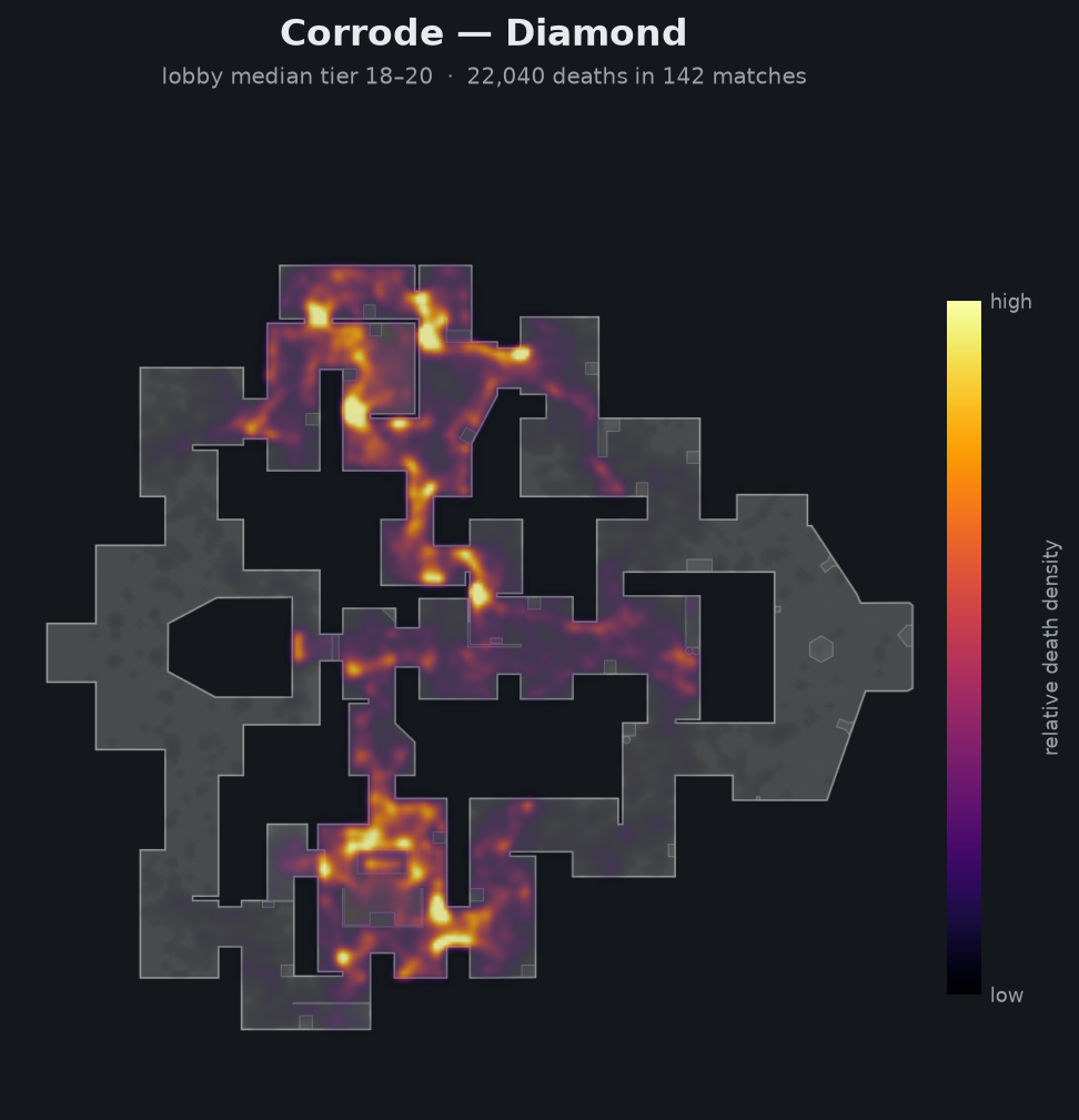Corrode death-location heatmap - Diamond