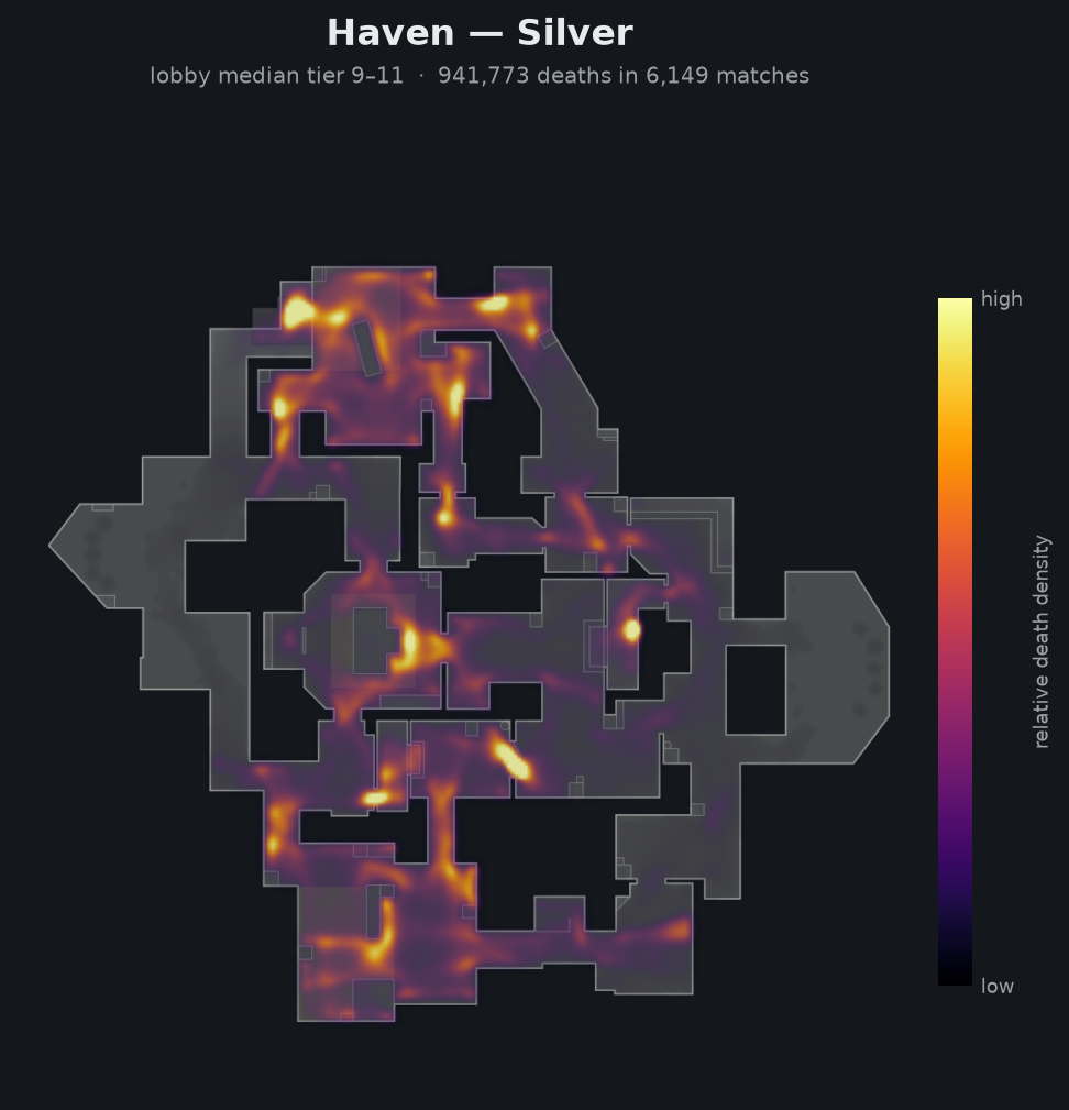 Haven death-location heatmap - Silver
