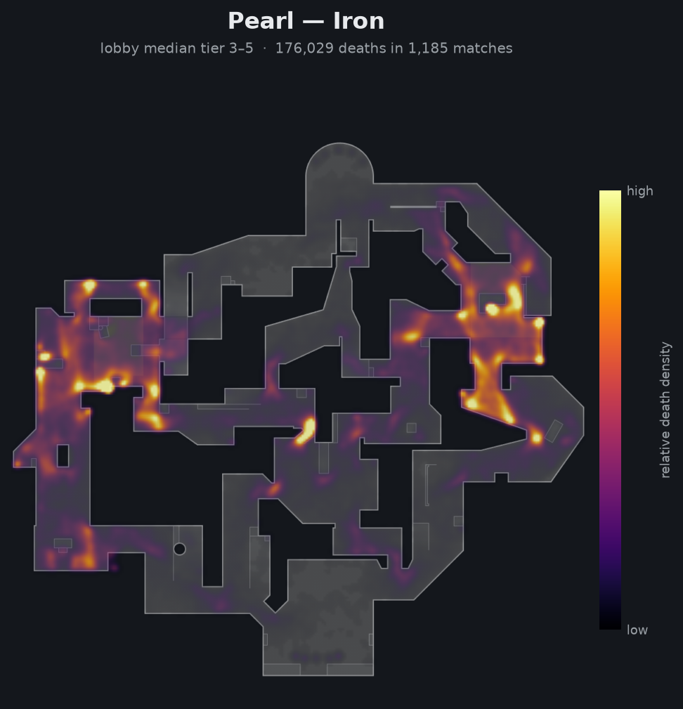 Pearl death-location heatmap - Iron