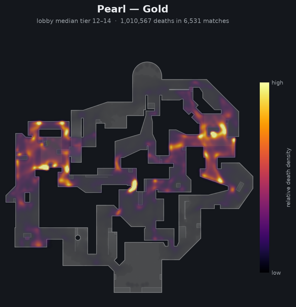 Pearl death-location heatmap - Gold