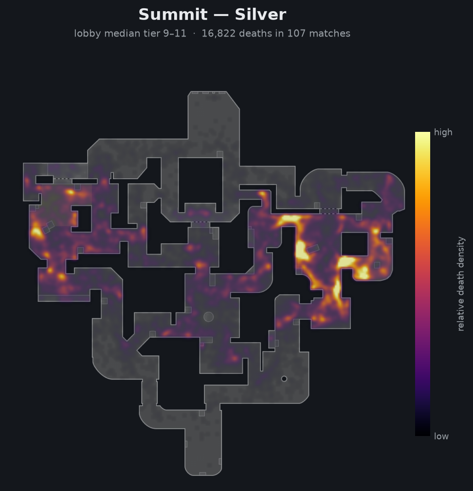 Summit death-location heatmap - Silver