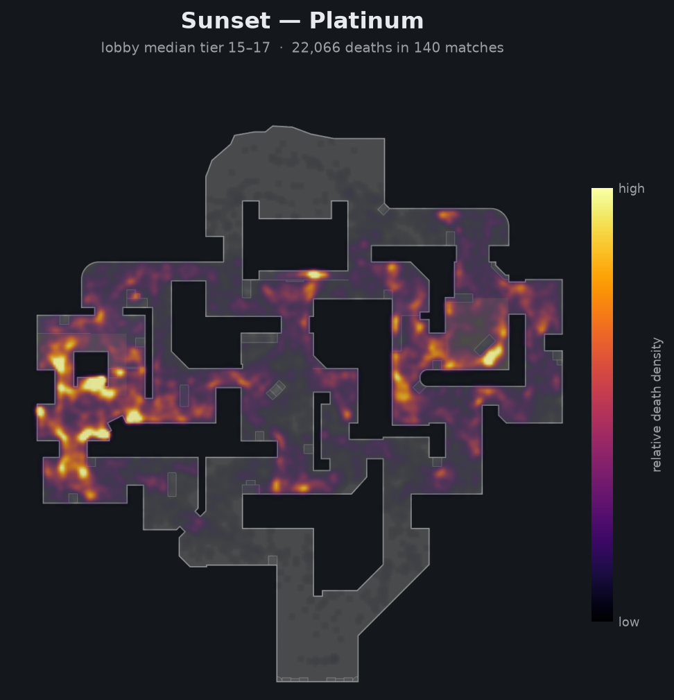 Sunset death-location heatmap - Platinum